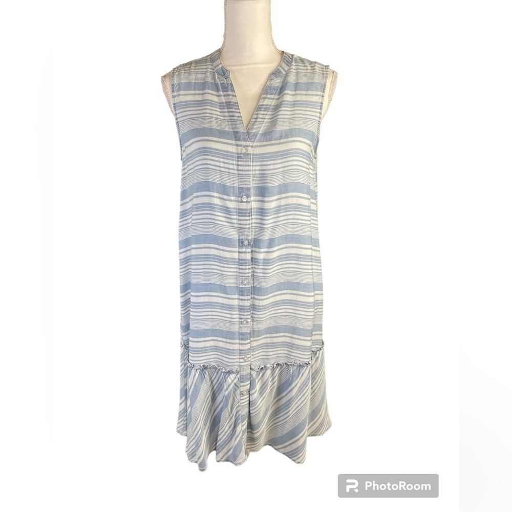 Sharagano S Blue White Striped Tencel Peplum Midi Dress NWT